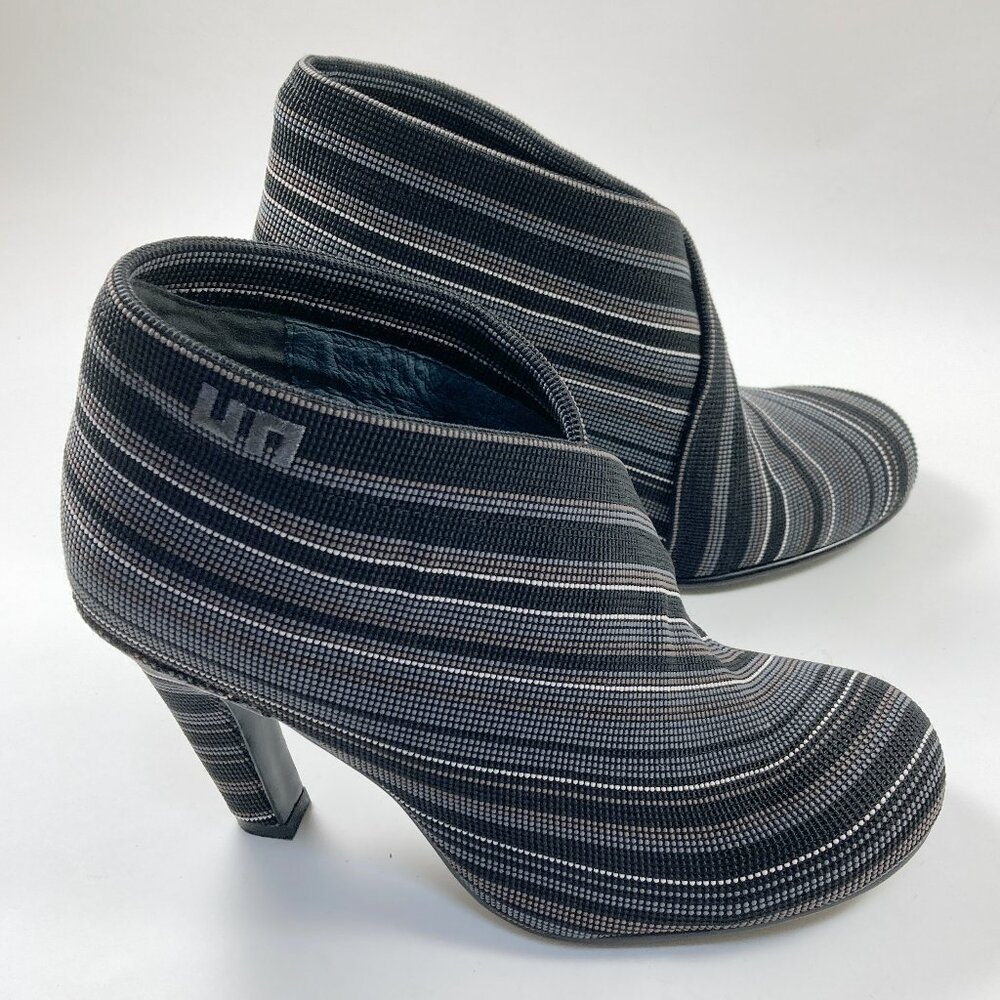 United Nude Black and Gray Striped Ankle Booties